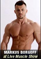 markus borgoff flexes and pumps muscle at live muscle show Dynamite Studios